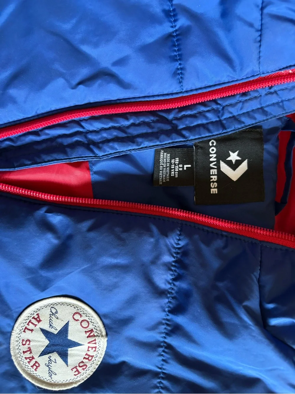 Converse Blue Puffer Jacket with Red Lining & Trim